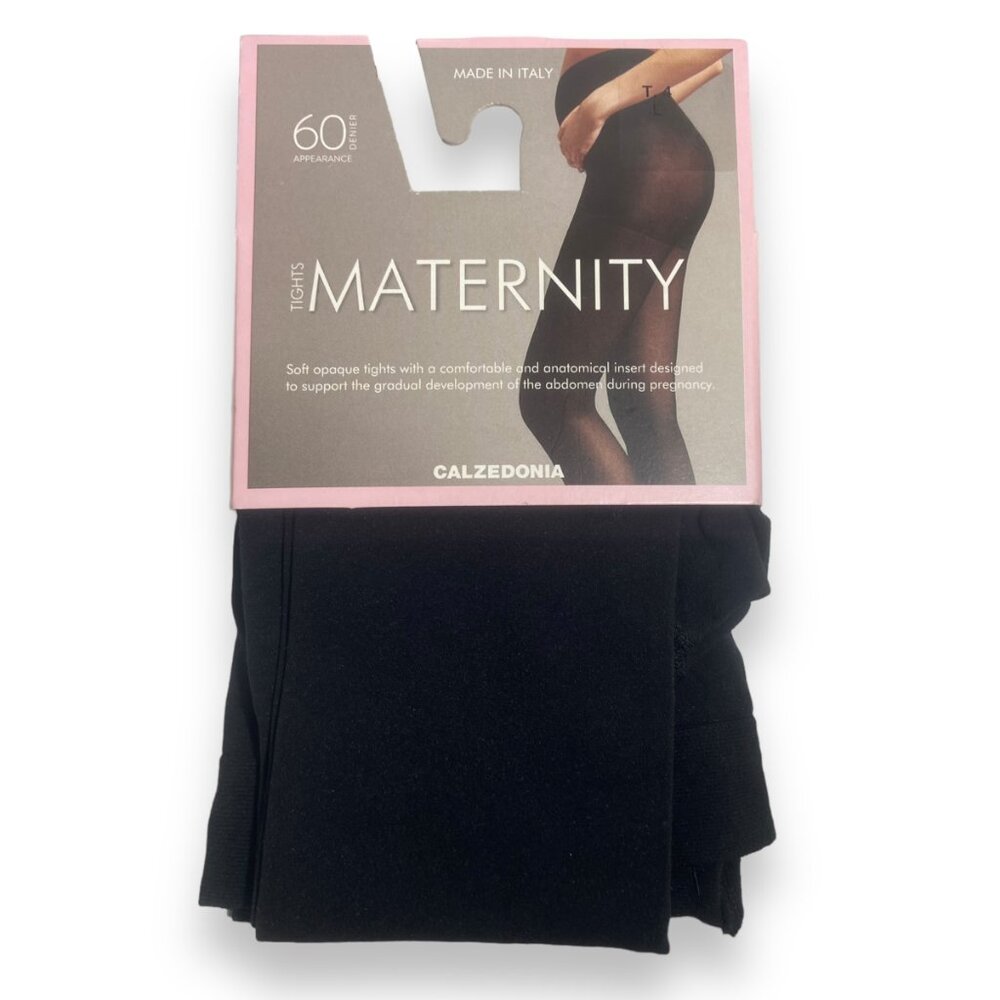 Calzedonia Maternity Tights Size L 60 Denier Black Opaque Full Toe Made in Italy